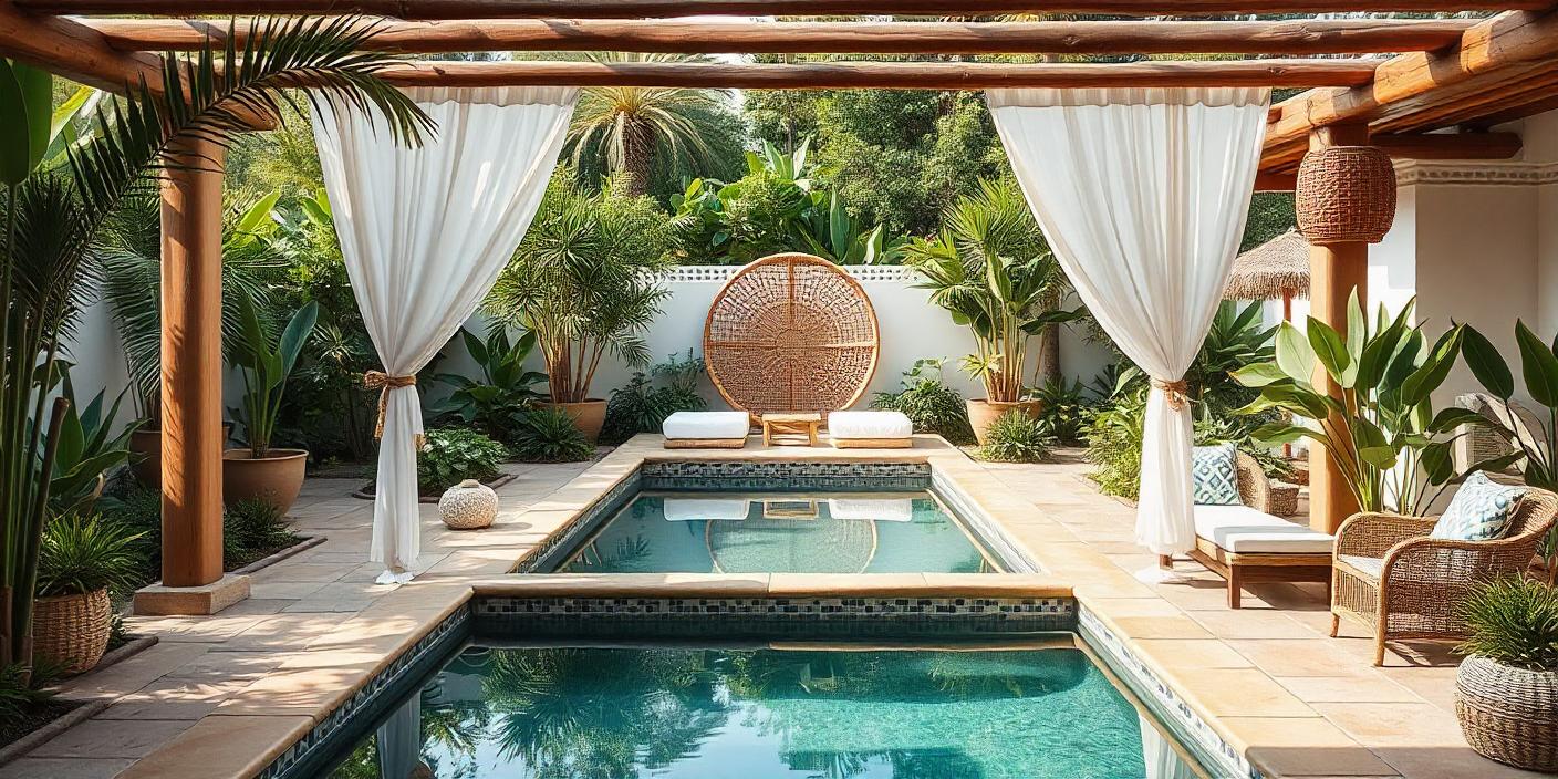 pikaso texttoimage boho style pool and garden