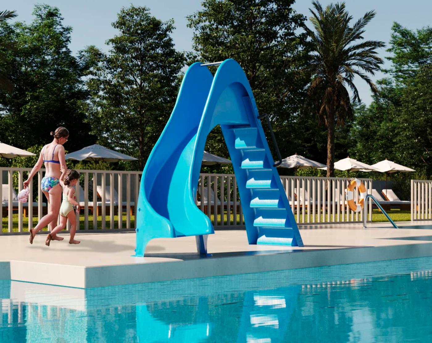 tobogan piscina curvado delfi azul homologado 1500 LR ad l